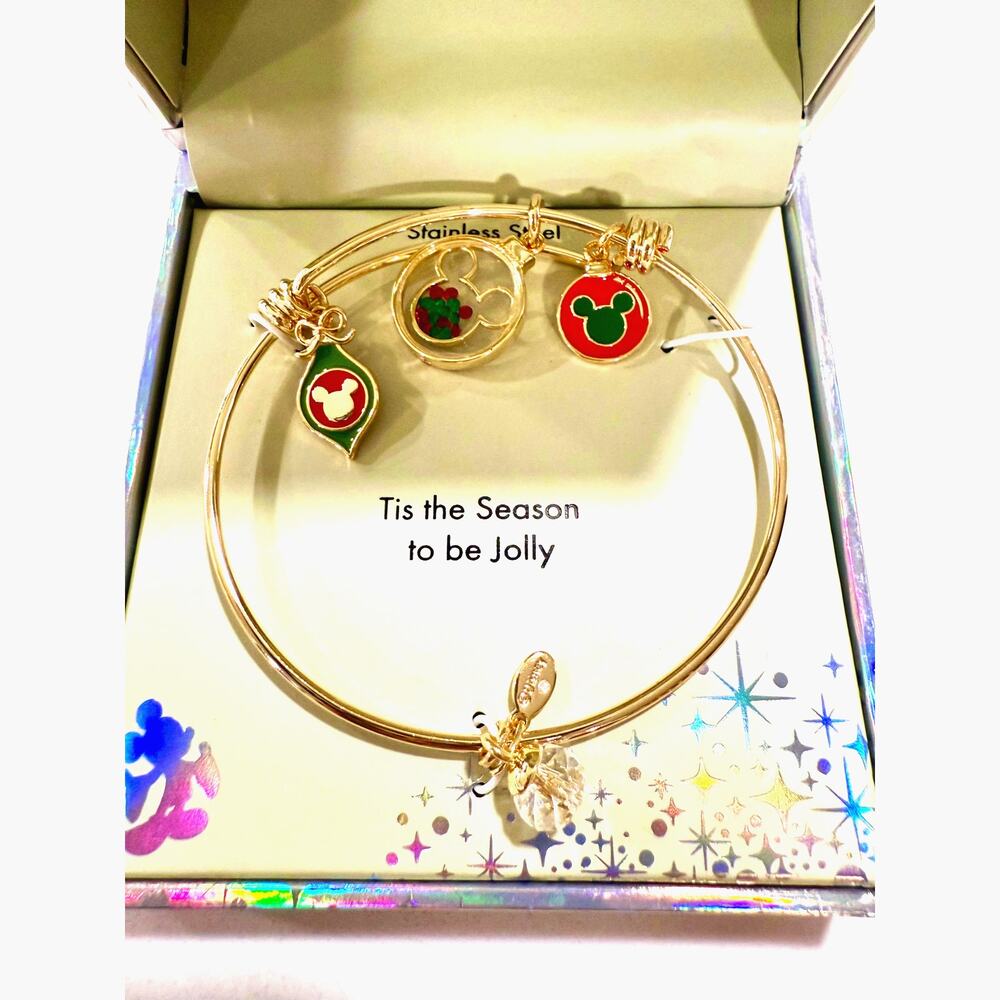 Disney LA Rocks Stainless Steel Mickey Charm Bracelet Christmas Holiday NWT